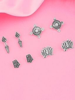 Estele - Rhodium Plated Splendid Oxidized Earrings Combo of 4 for Women